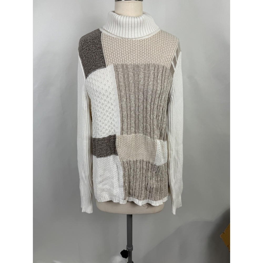 Liz&Co 1X Chunky‎ Patchwork Turtleneck Plus Sweater Cozy Neutral Holiday Casual